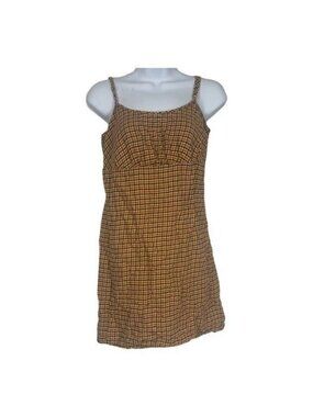 Wild Fable Plaid Mini Slip Dress Womens Small Checkered Brown/Orange Rayon Blend